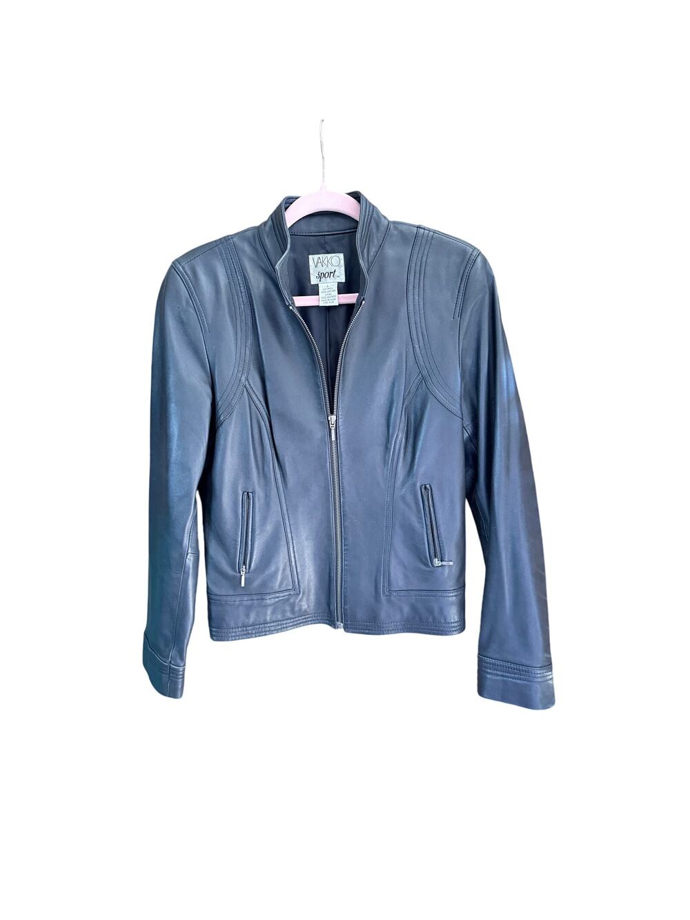 Vintage Vakko sport leather moto zip front womens jacket large biker motorcycle